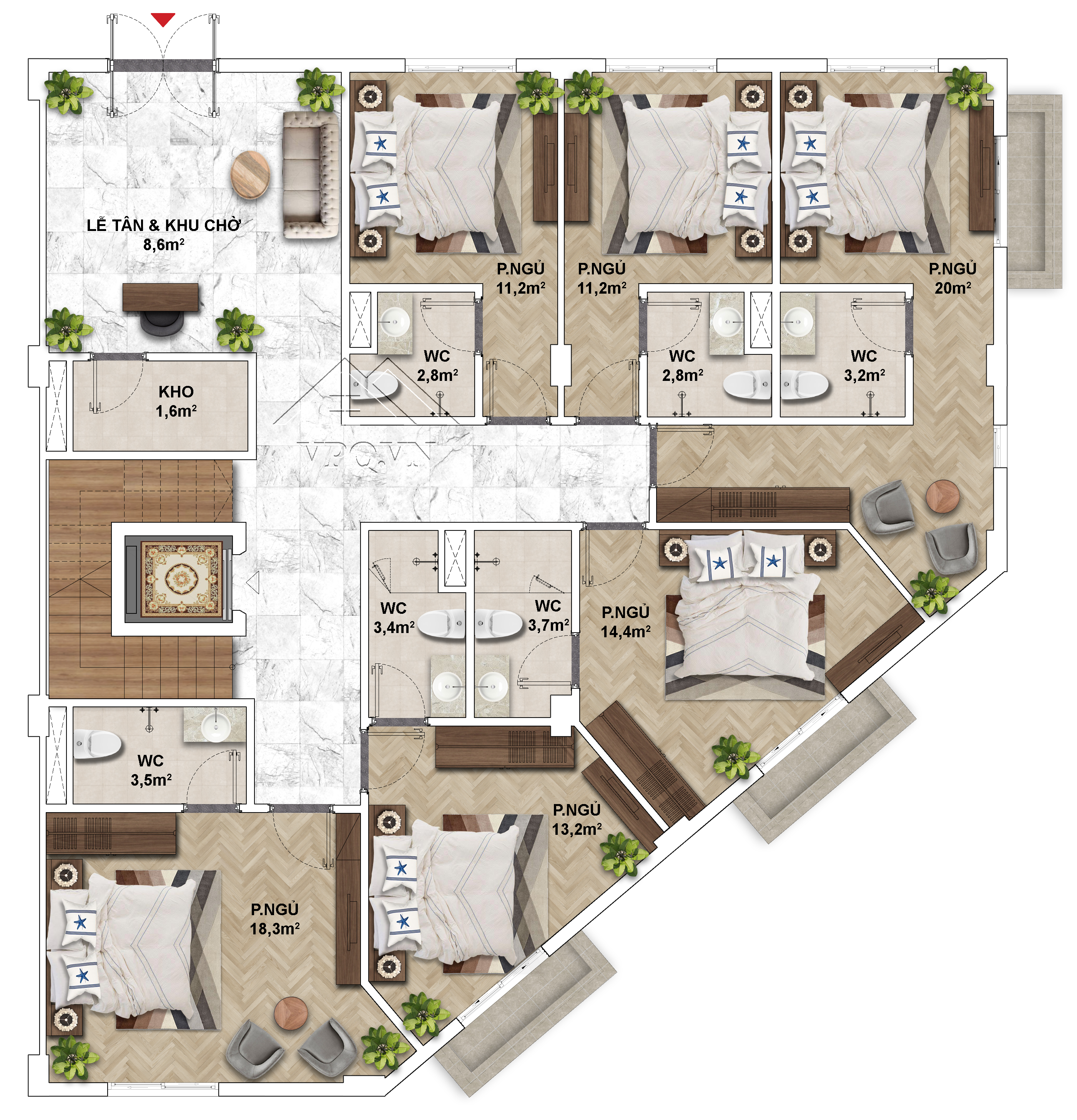 Thiết kế Shophouse The Center Phú Quốc mặt tiền 14m - Tầng 2